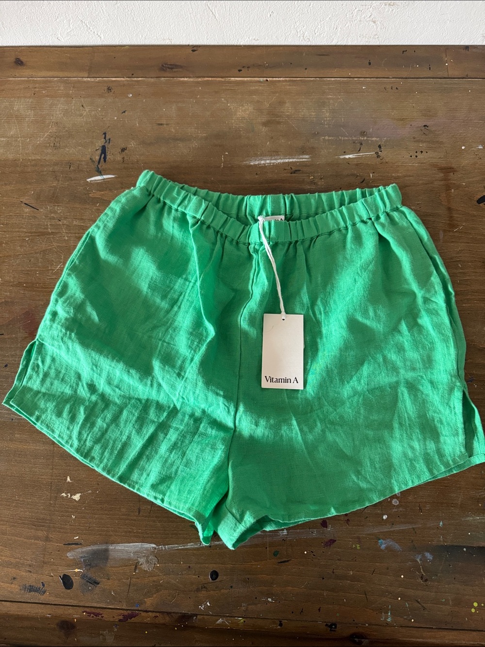 Vitamin A Bright Green Linen Shorts M